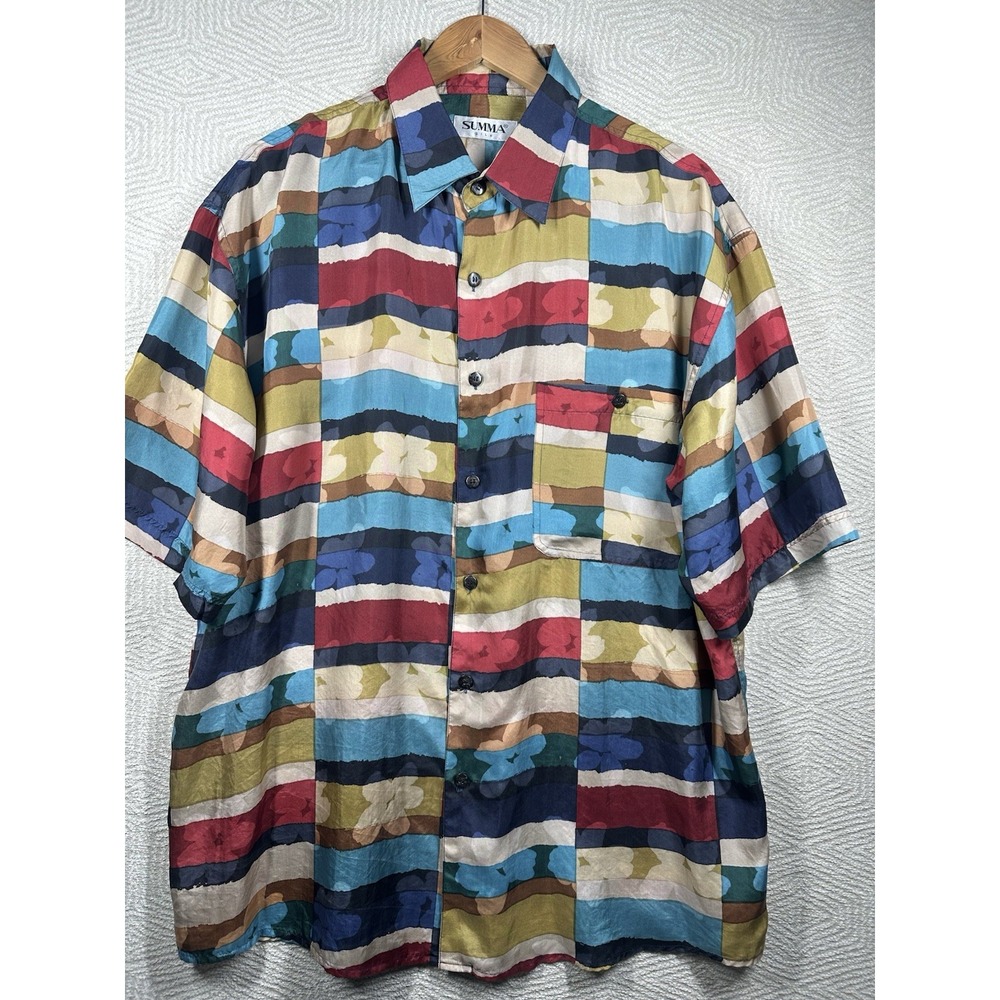 Vintage Summa Men's Button- Down Short Sleeve Silk Size Large
